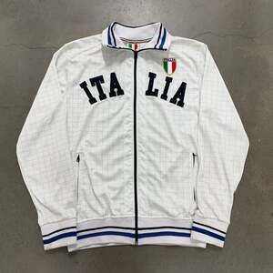 Italia Track Jacket White Full Zip Spell Out Italian Flag Y2K Soccer Euro Style